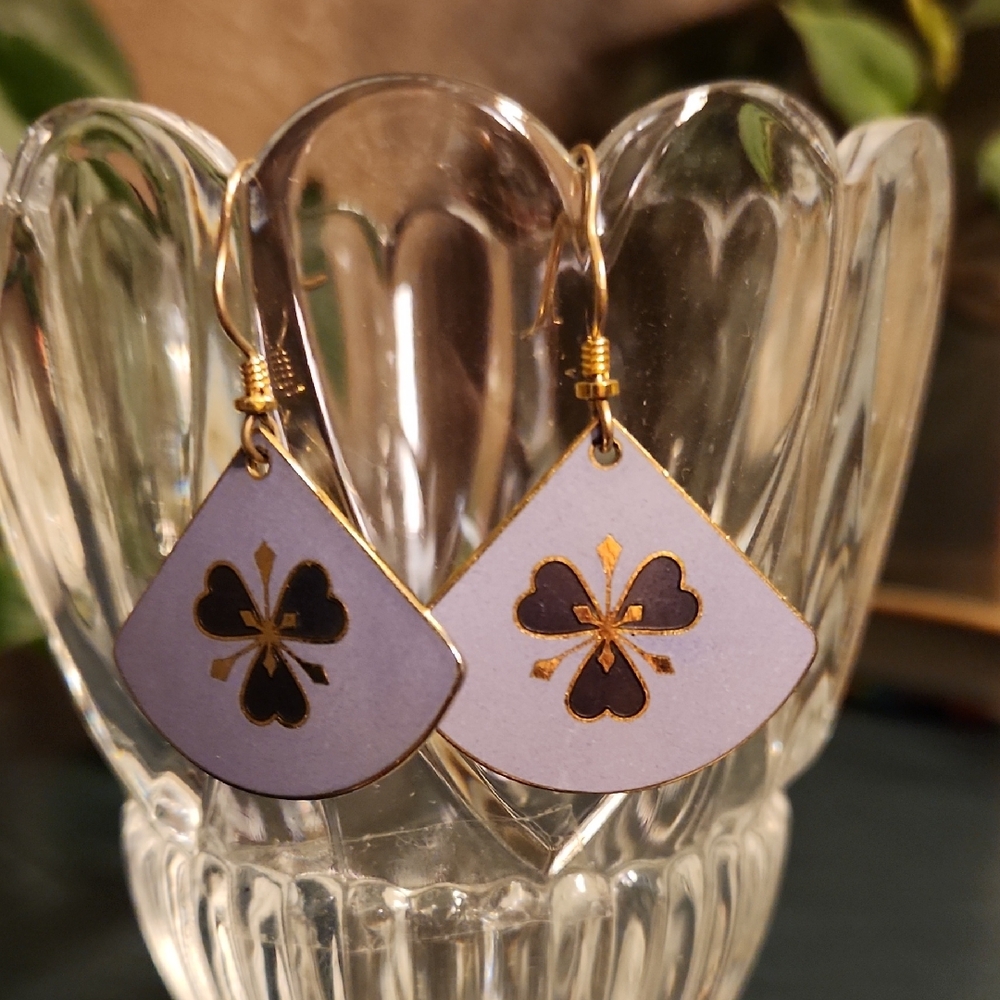 Laurel Burch Lavender Clover Drop Earrings with Gold Detail